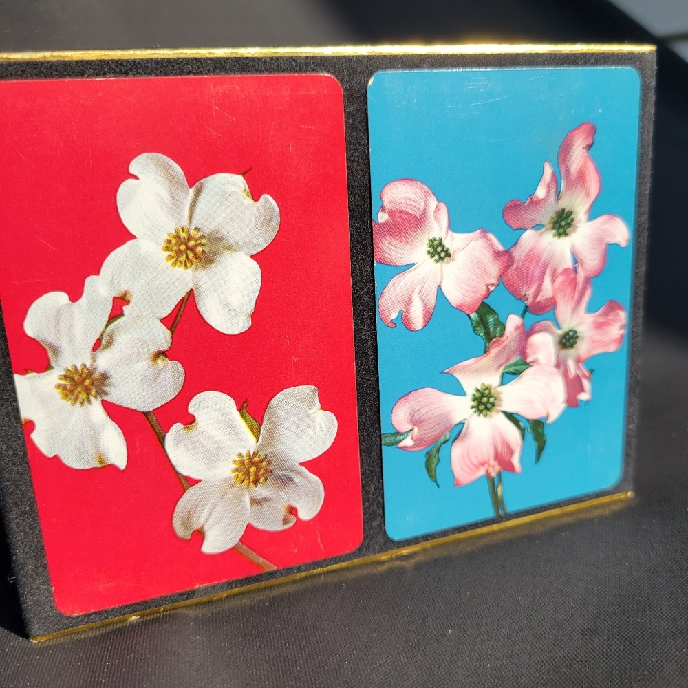 Vintage Congress Playing Cards Cel-U-Tone Finish Double Deck ~ Dogwood Flowers